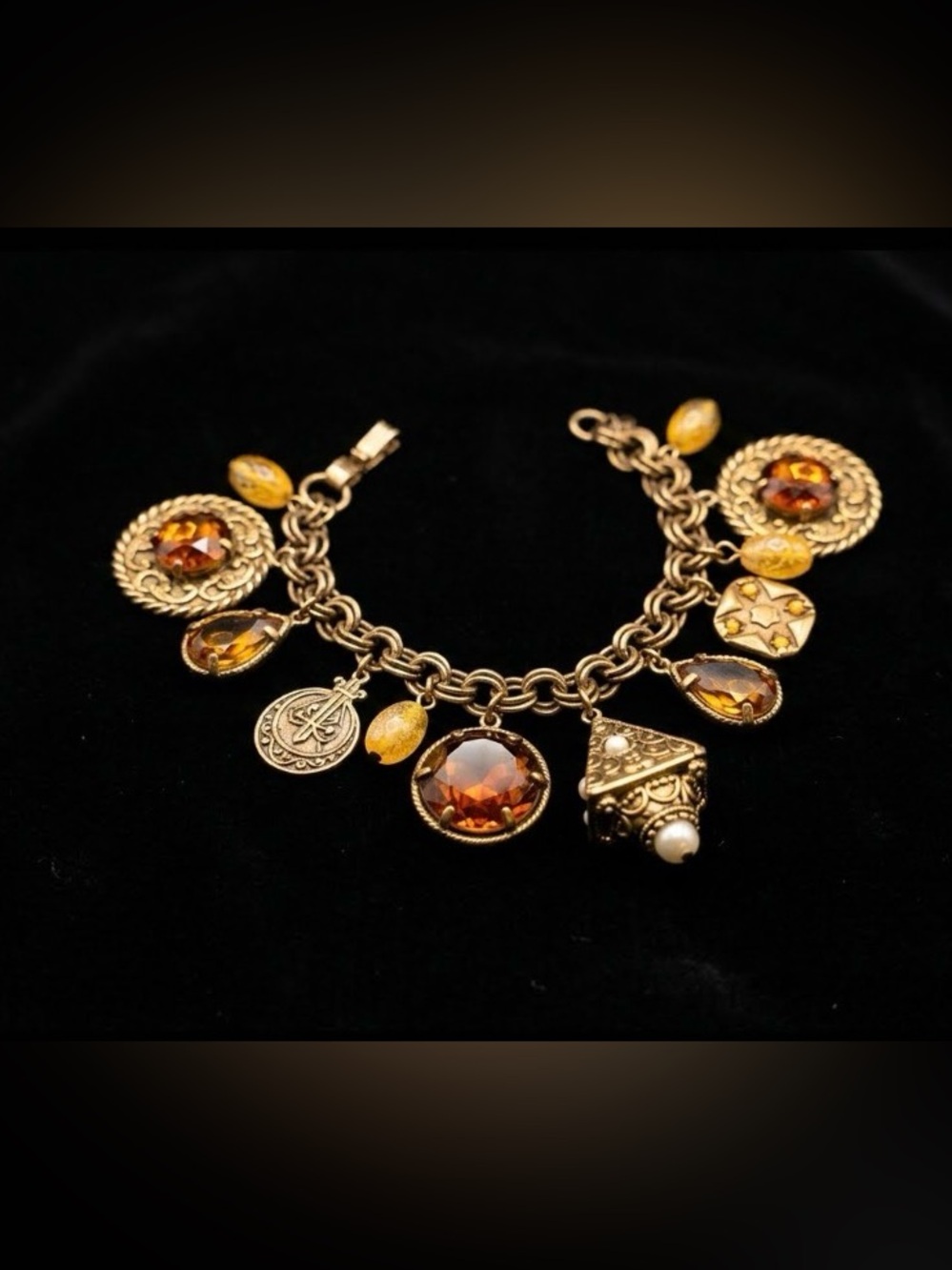 #209 Vintage Etruscan Revival Charm Bracelet